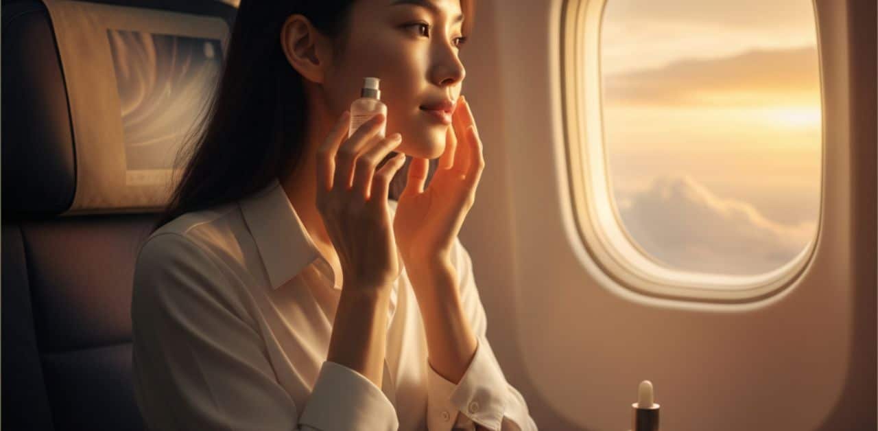 “Travel-sized skincare routine kits for dry cabin air”