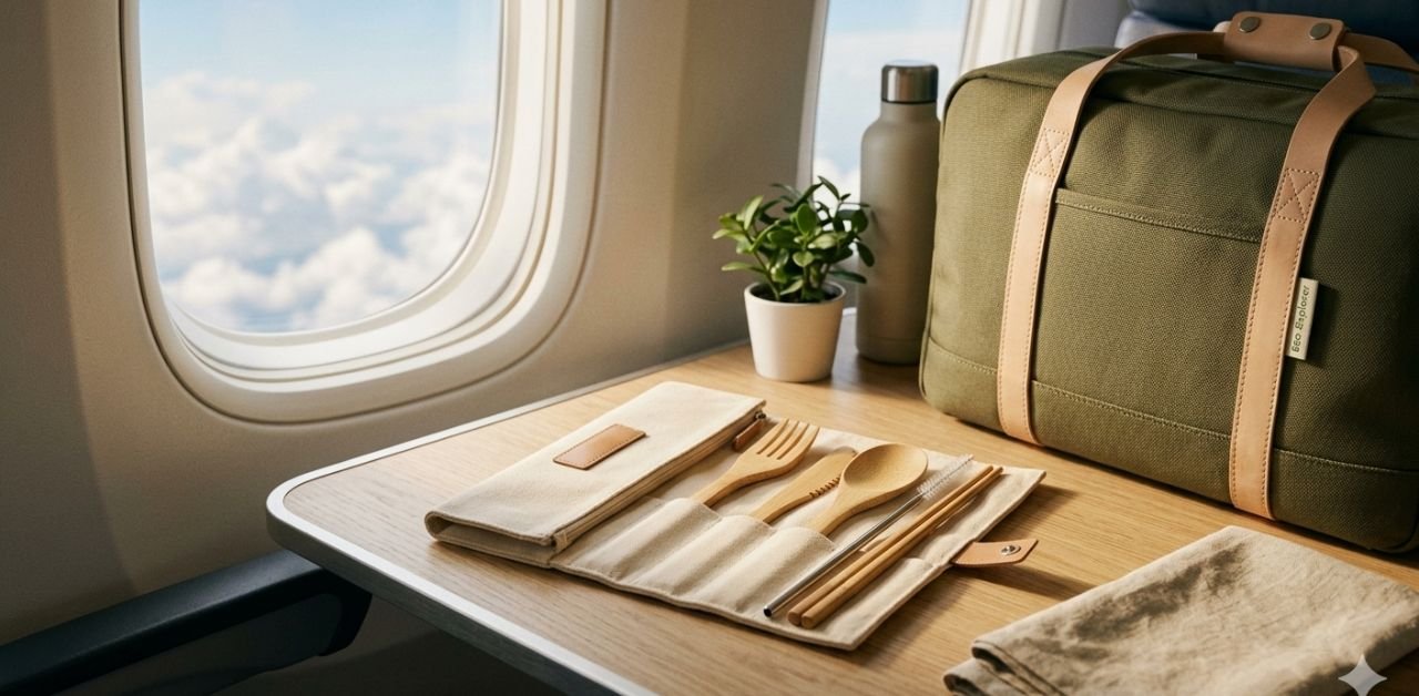 Sustainable bamboo travel utensils for zero-waste flying